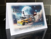 Fast Freddy Chevy Pick-up Truck Drag Racing Christmas card by LDA. XM3
