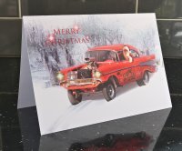 Roaring Rat 57 Chevy Gasser Drag Racer Christmas Card by LDA. XM22