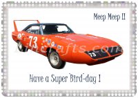American Drag Racing Car Birthday Card created by LDA. Plymouth Superbird. C5