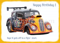 Outlaw Anglia Racing Car Birthday Card created by LDA. Flyin' Fyfer.