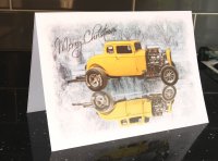 El Loco Ford 32B Drag Racer Christmas Xmas Card. Artisan Hot Rod Digital Car Art. XM7