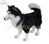 Soft Toy Dog, Black & White Husky by Hansa (46cm) 6495