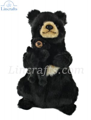 Soft Toy Black Bear Mama & Baby by Hansa (31cm) 7966