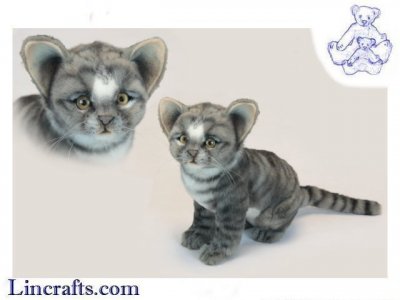 Soft Toy Cat, Grey Kitten Sitting by Hansa (24cm.H) 6576
