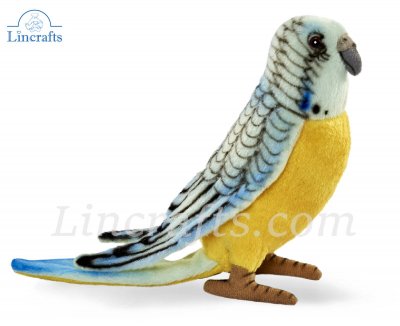 Soft Toy Bird, Blue Budgerigar by Hansa (13cm) 4653