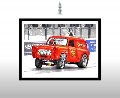 Brickyard Shaker, Ford Thames 300E Van Drag Racing Car Print | Poster - various sizes