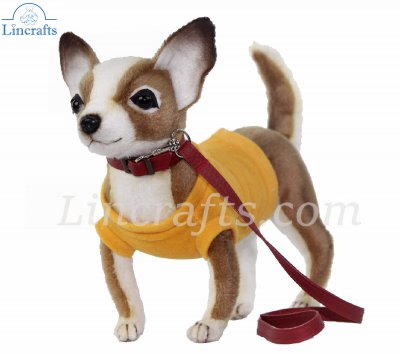 Soft Toy Chihuahua Dog with Yellow Shirt & Red Lead (24cm) 7548