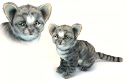 Soft Toy Cat, Grey Kitten Sitting by Hansa (24cm.H) 6576