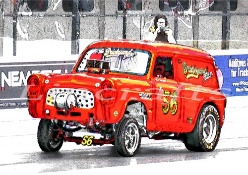 Brickyard Shaker, Ford Thames 300E Van Drag Racing Car Print | Poster - various sizes: A2: Gloss