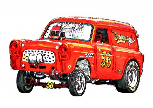 Cartoon Brickyard Shaker, Ford Thames 300E Van Drag Racing Car Print | Poster - various sizes: A1: Gloss