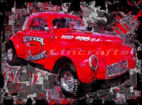 Drag Racing Car Print | Poster 40's Willys Coupe, Nutter Magnet - various sizes: A4: Lustre