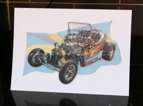 Fast Freddy Model "T" Dragster tow car Birthday Card. Auto wall art, car print by LDA. C47