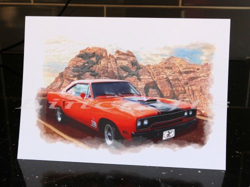 Plymouth Roadrunner Birthday, Greeting Card Dragrace Mopar Art, American Car print by LDA. C51