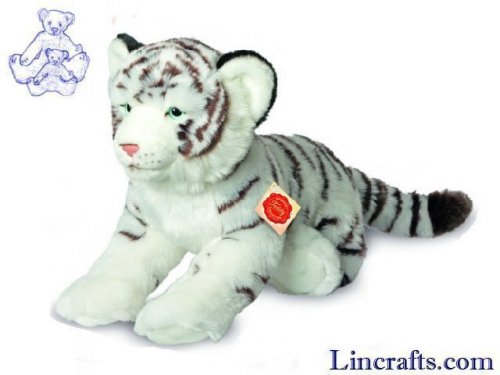 Soft Toy Wildcat, White Tiger Lying by Teddy Hermann (40cm) 90466
