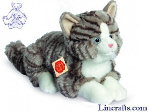 Soft Toy Grey Cat Lying by Teddy Hermann (30cm) 91821