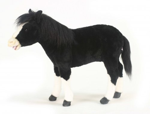 Soft Toy Sit On Black & White Horse by Hansa (70cm) 5453