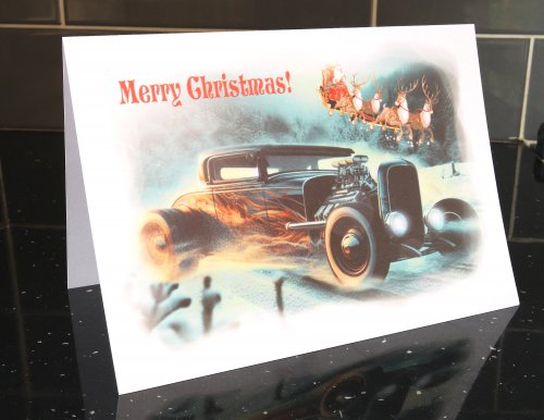 Hot Rod Christmas Card. Artisan Unique Digital Car Art by LDA. XM8