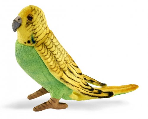 Soft Toy Bird, Green Budgerigar by Hansa (13cm) 3653