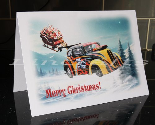 Flyin' Fyfer Outlaw Anglia Drag Racing Christmas Card by LDA. XM2