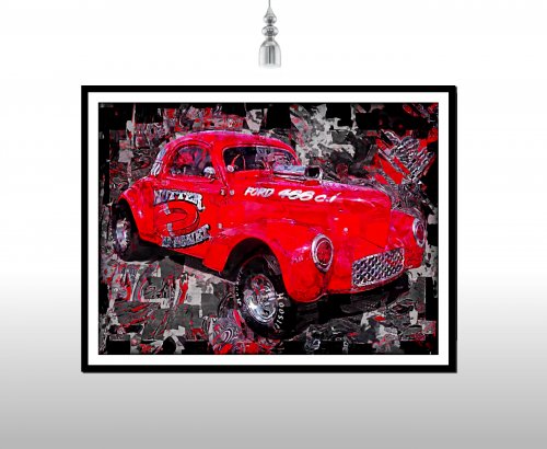 Drag Racing Car Print | Poster 40's Willys Coupe, Nutter Magnet - various sizes: A3